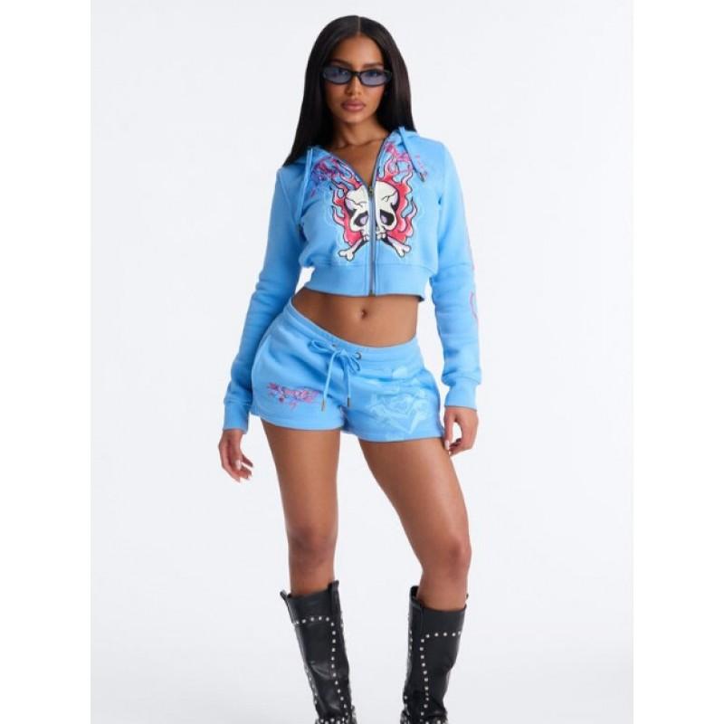 Womens European Style Hooded Sweatshirt Set Fleece Lined Casual Streetwear 2-Piece