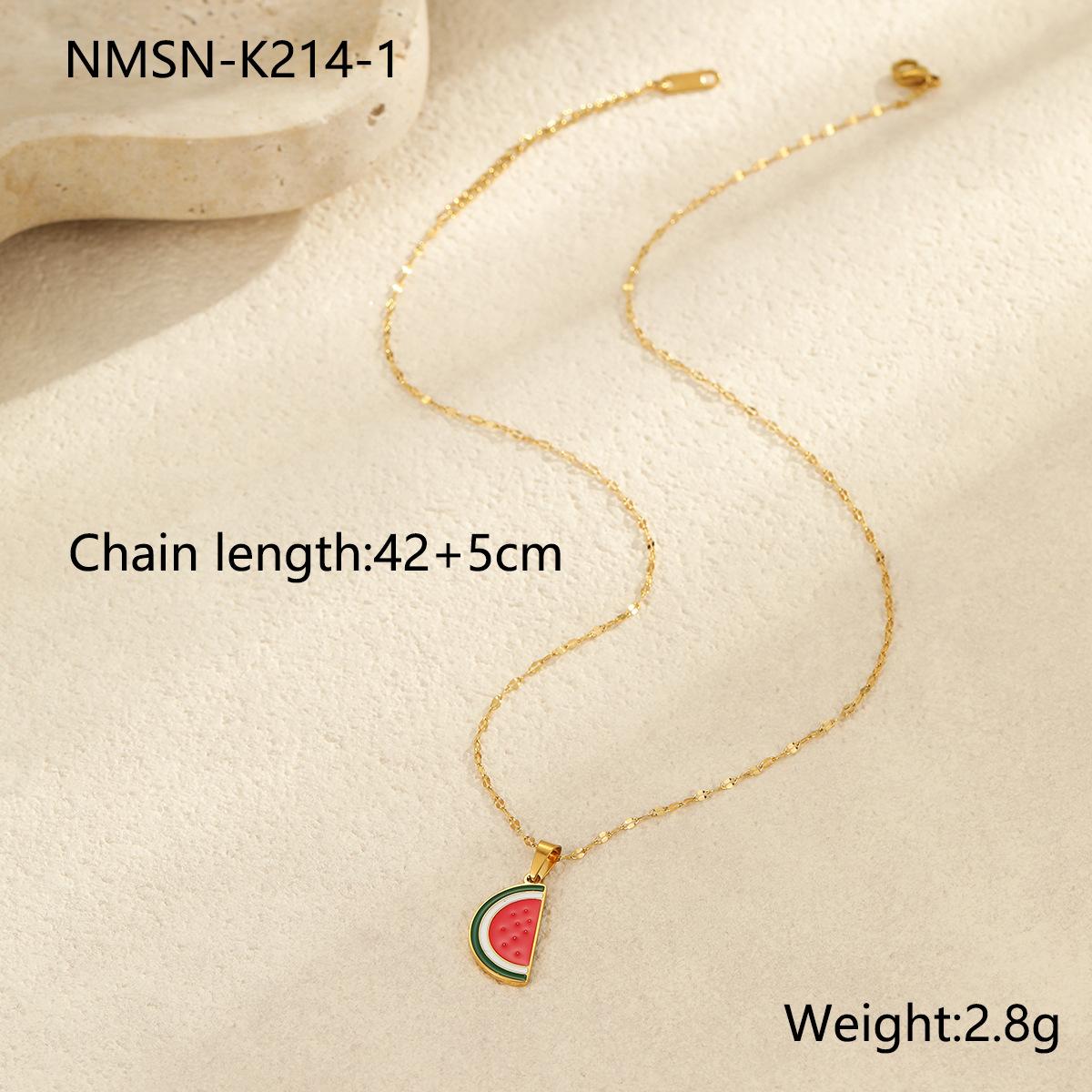 GEMCHIC Women s Strawberry Watermelon Fruit Series Stainless Steel Necklace Titanium Steel Drop Oil 18K Gold Plated Jewelry