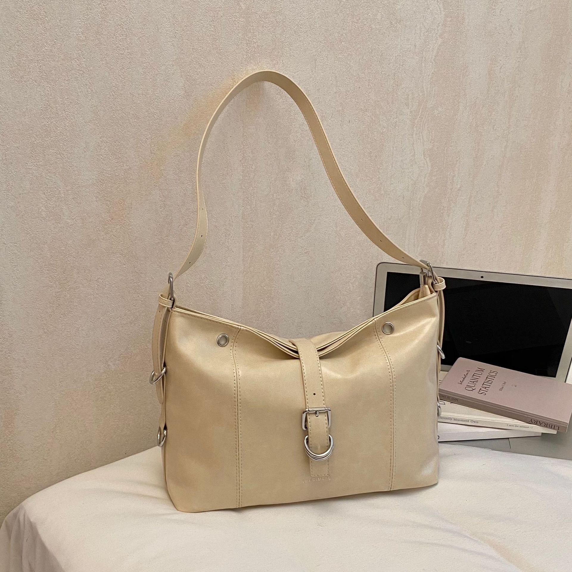 

Korean Style Simple Portable Tote Bag Women s Belt Buckle Underarm Fashionable One-shoulder Commuting 36x12.5x25 off білий колір