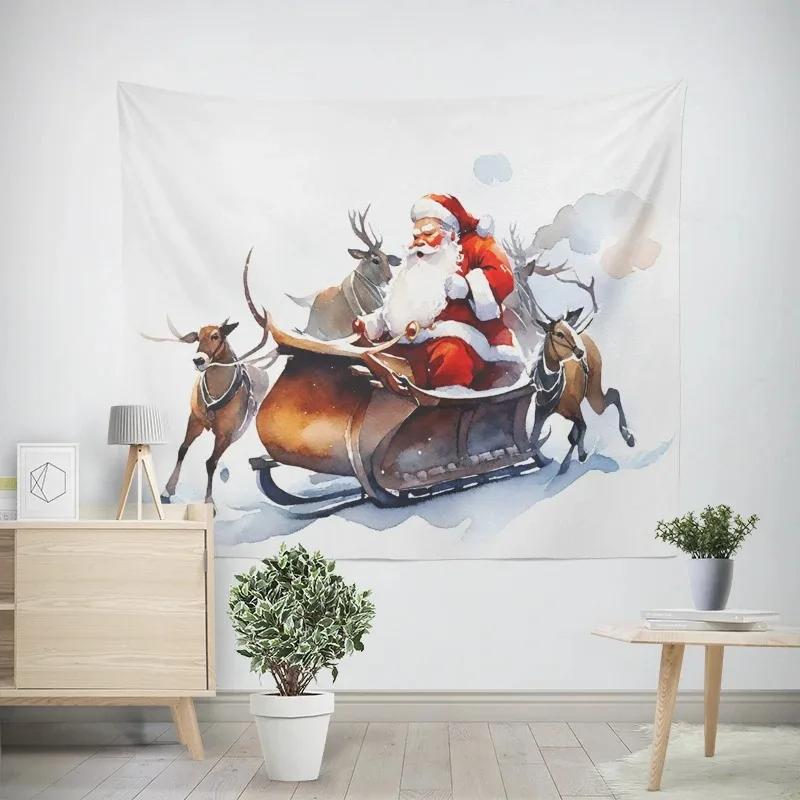 Neujahr Weihnachten Cartoon Weihnachtsmann Schlitten Muster Wandteppich Wohnzimmer Sofa Heimdekor Weihnachtsgeschenk