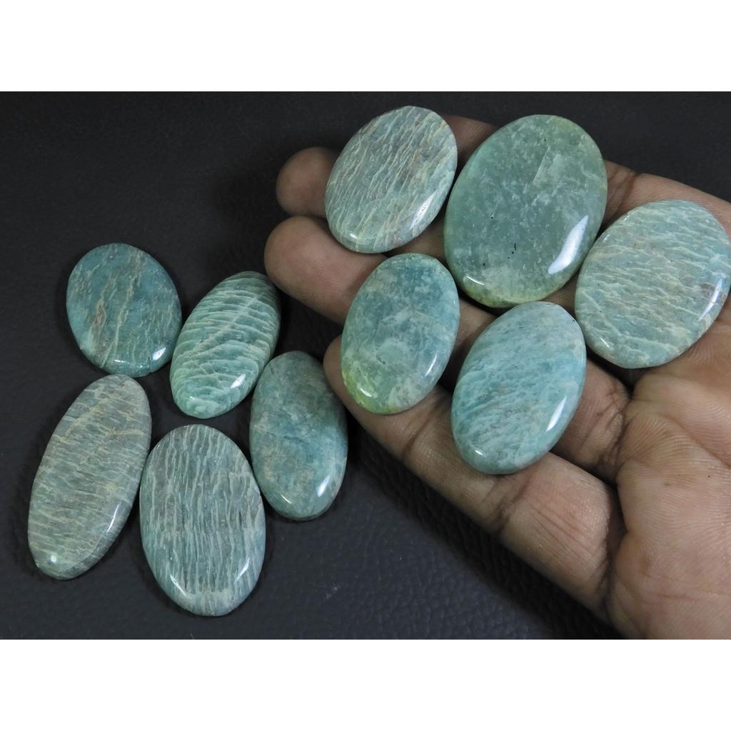 346Cts. Natural Amazonite Oval Shape Cabochon Loose Gemstone 10 Pcs Lot C-346