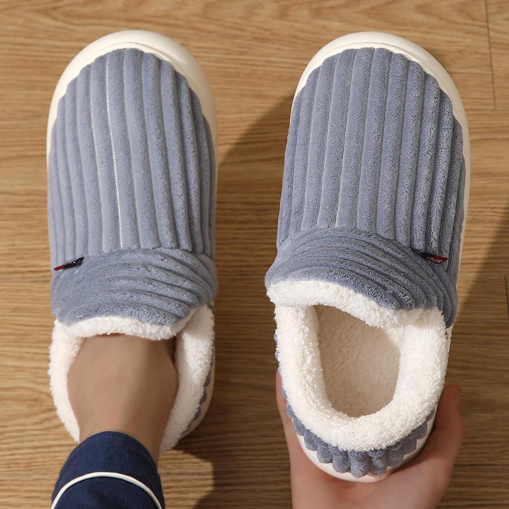 2025 New Men's & Women's Winter Cotton Slippers with Flat Thick Soles, Fur Lining, Versatile for Outdoor Wear
