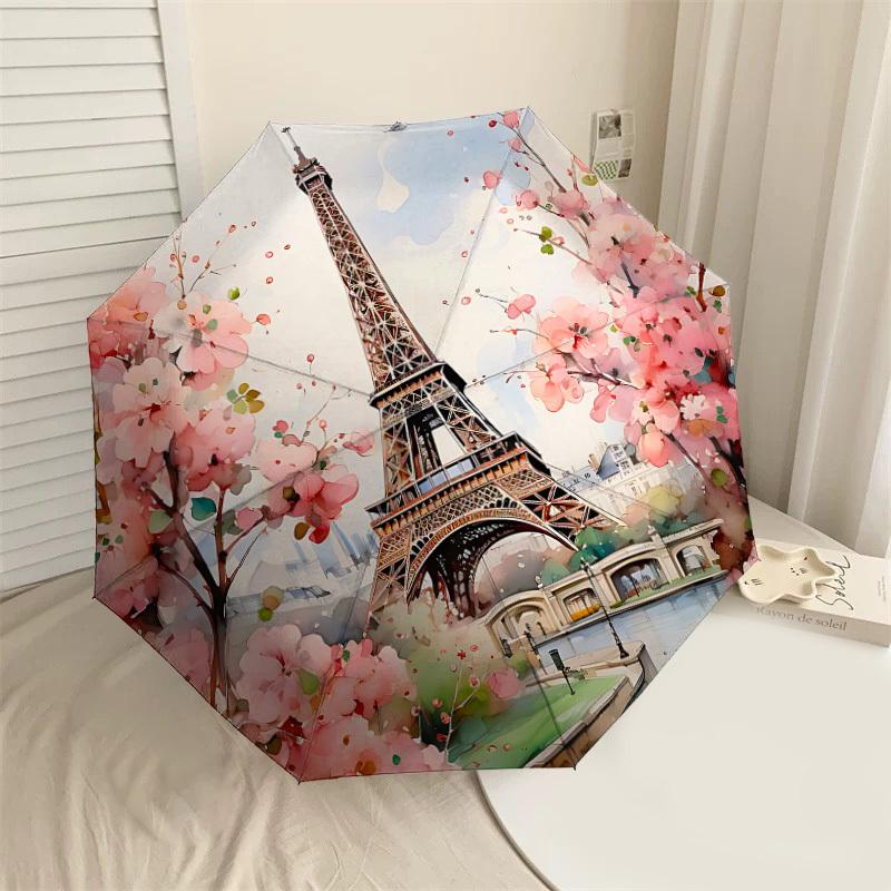 

1PC Eiffel Tower, Cherry Blossoms Umbrella-8-Rib Reinforced, Automatic Open, Lightweight & Durable, Cute Fashion Accessory for Outdoor-A1232