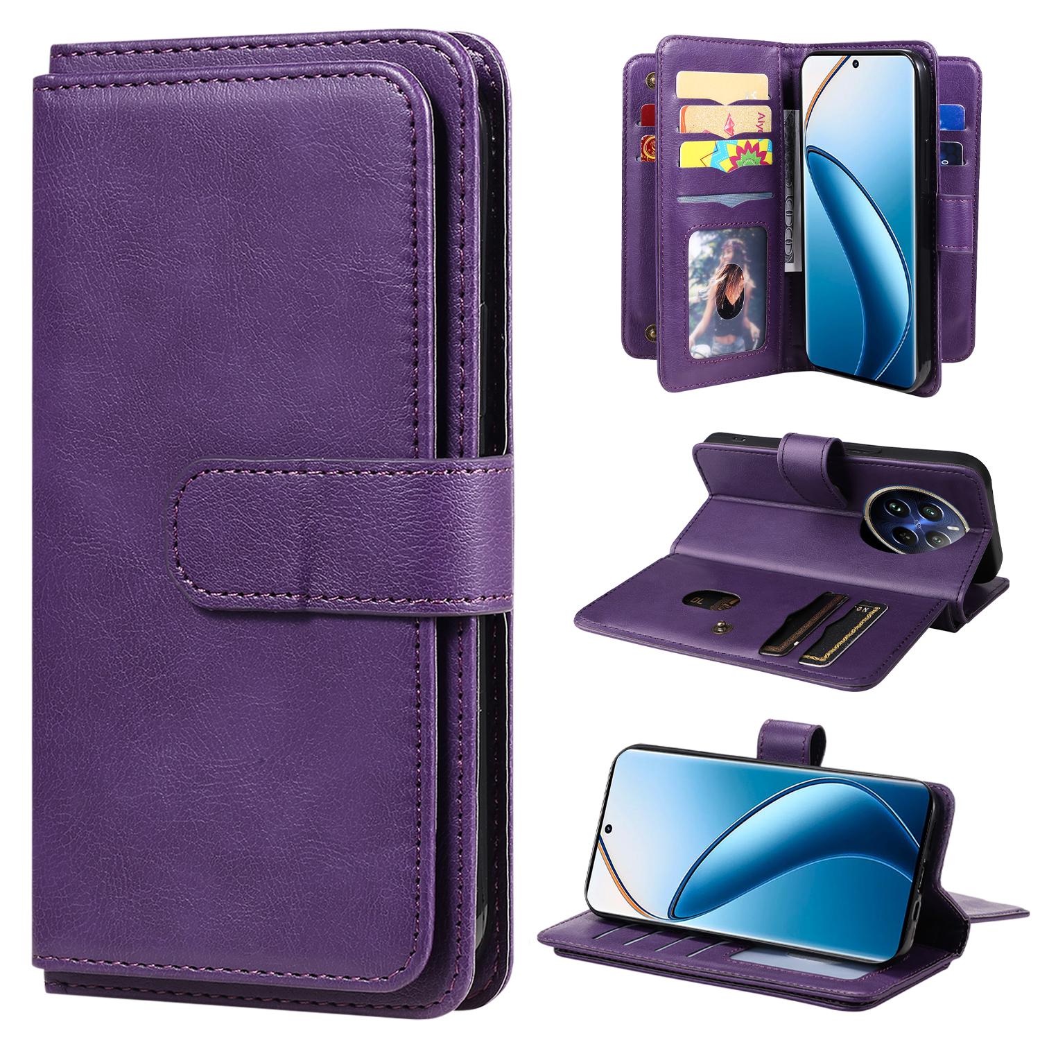 

For Realme 13 Pro 5G (Global)/13 Pro+ 5G (Global)/P1 Pro 5G/12 Pro 5G/12 Pro+ 5G Case 10 Card Holder Leather Phone Cover Stand Purple