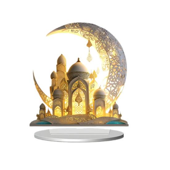 Yousheng Eid Mubarak Acrylic Ornament 2D Crescent Moon Lantern Tabletop Centerpiece Ramadan Mubarak Sign for Home Islamic Party Supplies Eid Gifts