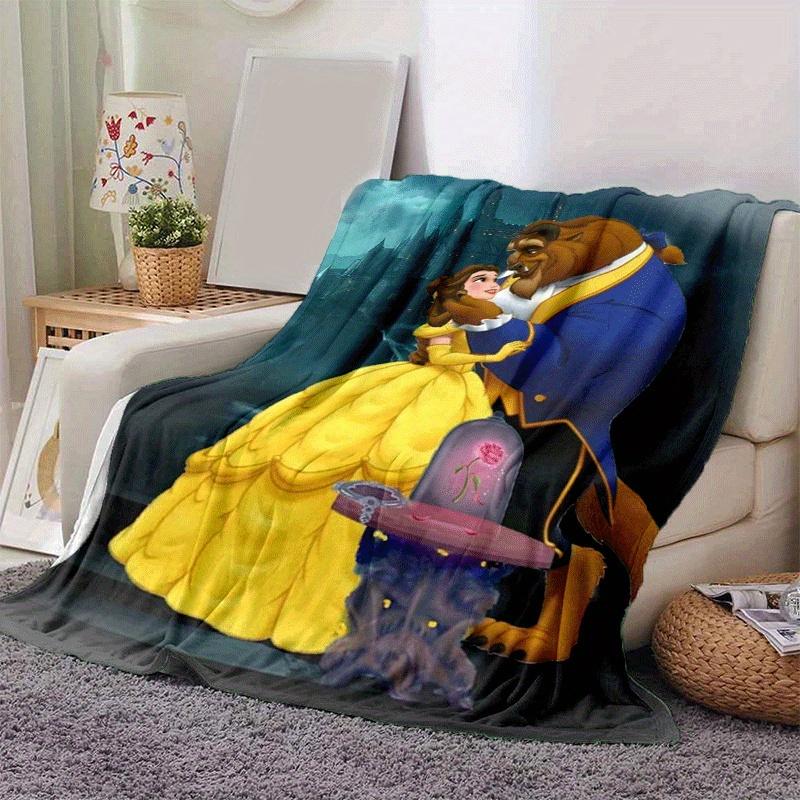 1pc Beauty and The Beast Printing Blanket - Soft, All-Season Throw for Office Blanket, | Personalized Gift with Adorable Cartoon Design