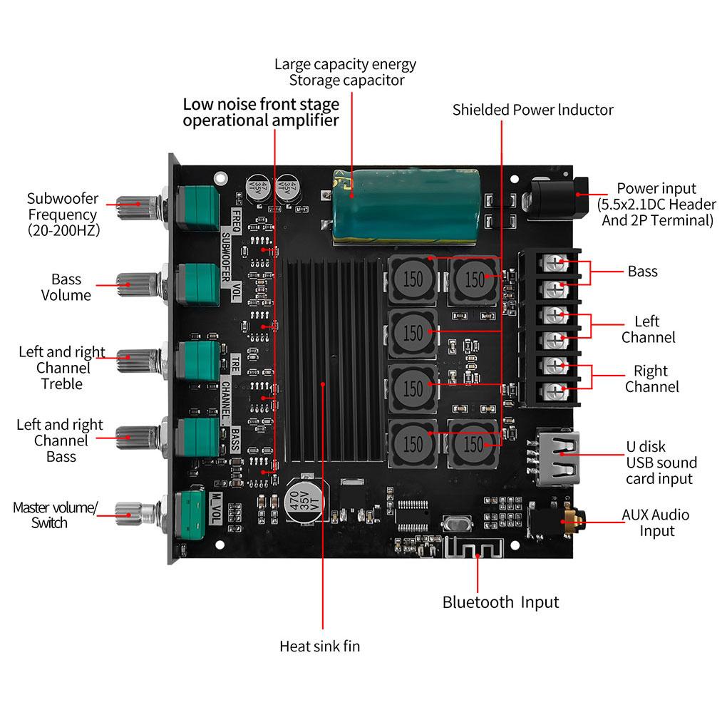 Amplifier HiFi 5.1 50Wx2 100W Short-circuit Protection APP Control Speaker Amplifying Board