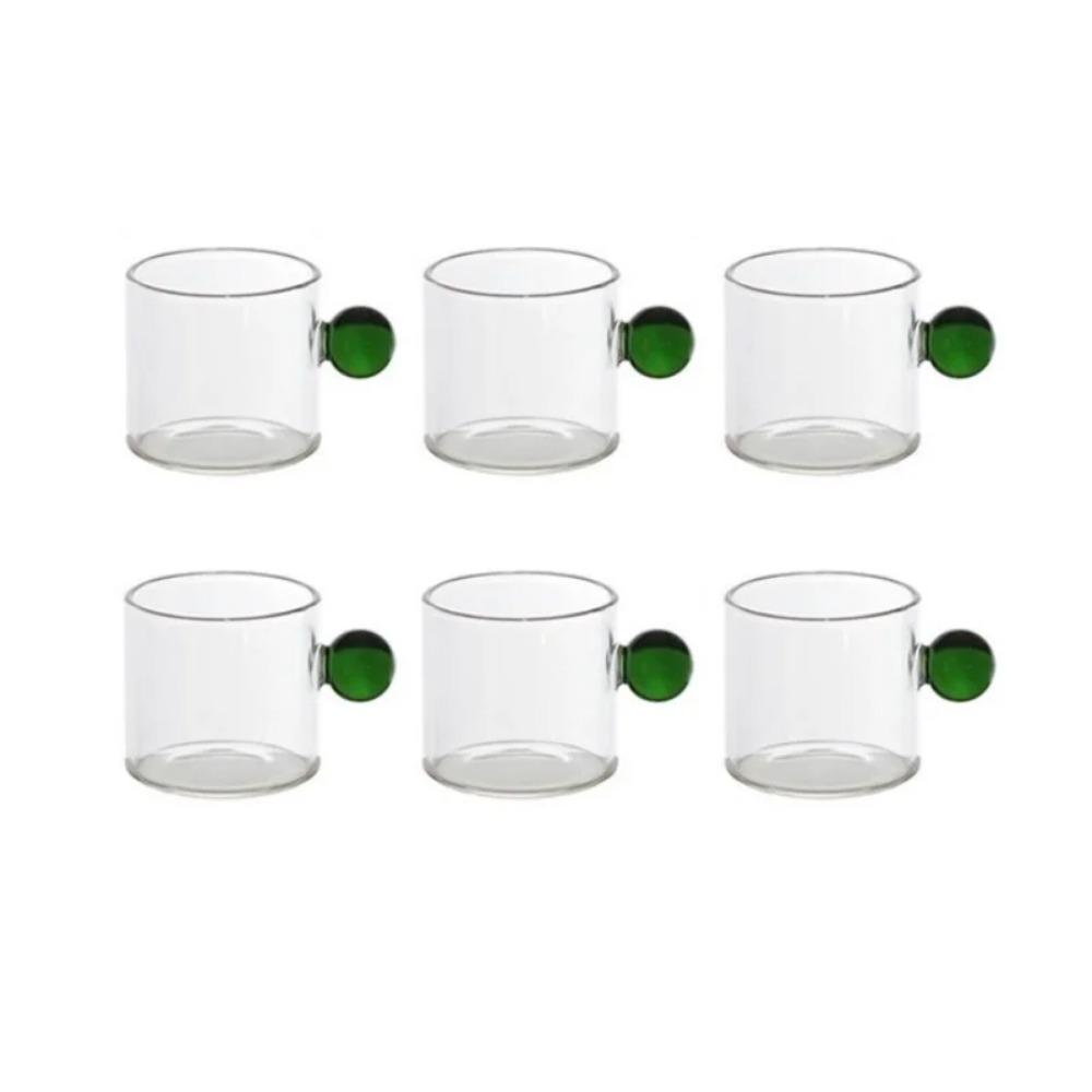 6PC Espresso Tassen Kleine Tee Tasse Set Hitze Beständig Glas Teetassen Eimer Tisch Dekor 110ml Kapazität