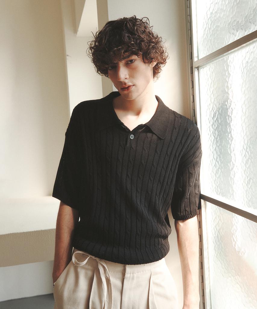 KNITTED Linen Cable Collar Half Knit Black