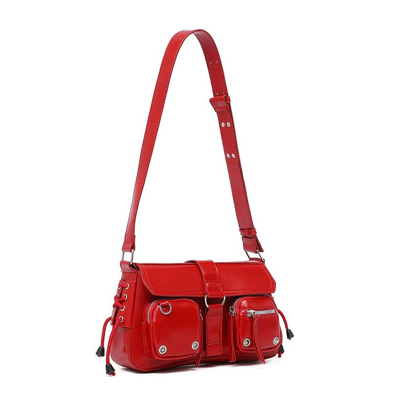Trendy 2024 Textured Baguette Motorcycle Shoulder Bag for Women
