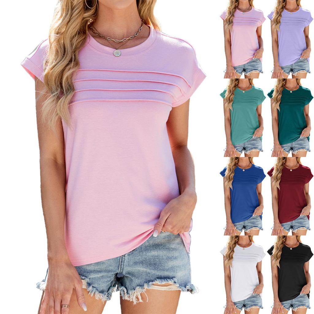Women's Striped Loose Crew Neck Short Sleeve T-Shirt Top Spring Summer New Casual Tee For Cross-border Trade
