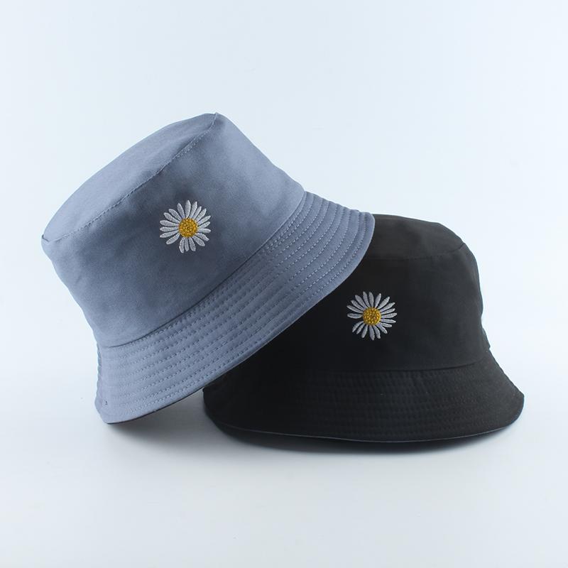 Sommer-Gänseblümchen Eimerhut Damen Mode Baumwolle Strand Sonnenhüte Wende Bob chapeau Femme Blumenhut Fischerhut