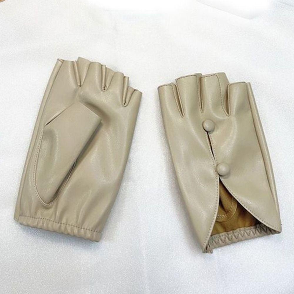 Kožené rukavice bez prstů s knoflíkovou dírkou taneční rukavice pro performance na čtyři roční období