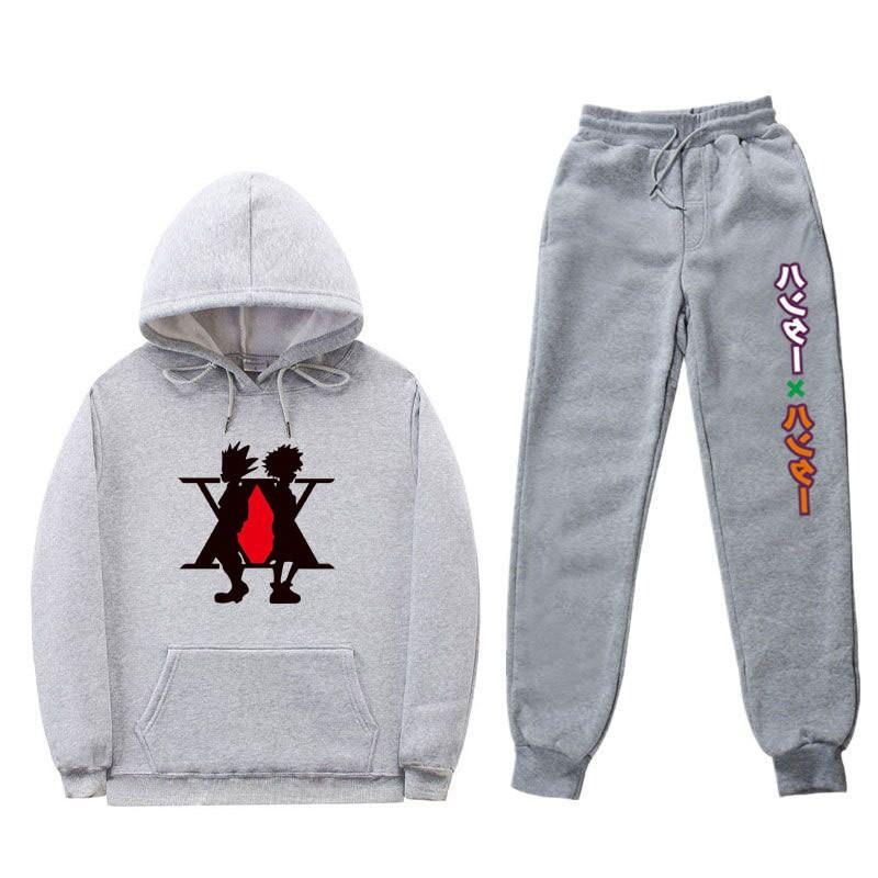 Mens Winter Warm Hooded Sweatshirt Pants Set Anime Inspired Casual Tracksuit Cotton Blend Thick Fleece Lined