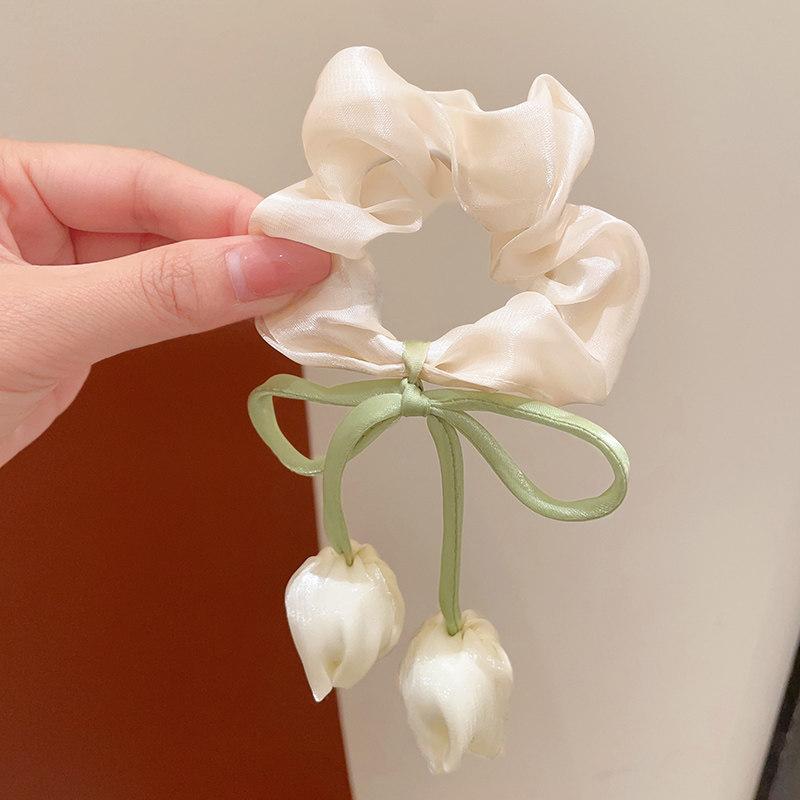 4Pcs Fashion Hair Accessories Cute Tulip Flower Large Intestine Scrunchie For Girls Sweet Hair Ornament Headband Hair Tie