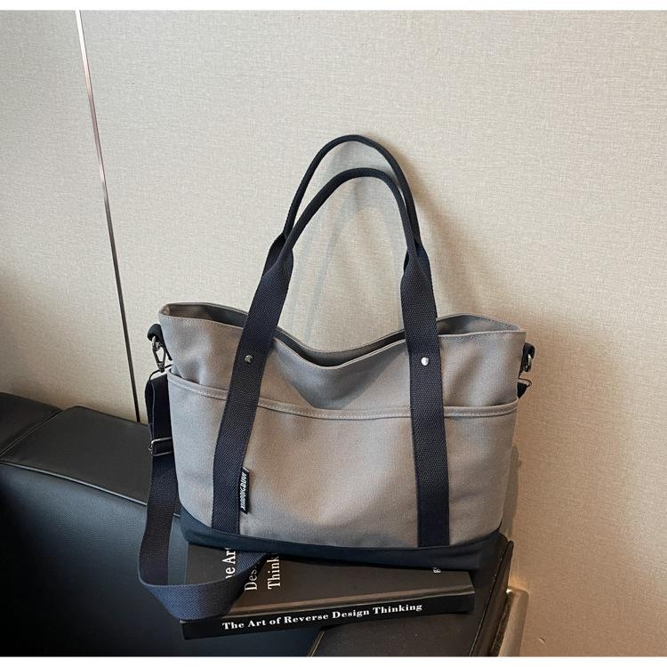 Canvas bag women's large capacity 2025 new summer versatile messenger bag casual portable college student tote bag