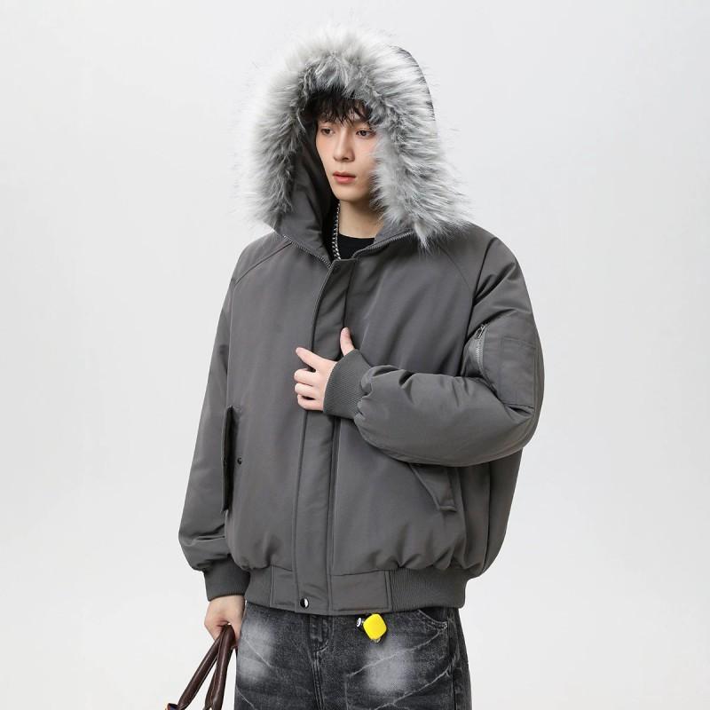 Winter Thickened Warm Couple Puffer Coat Unisex Hooded Parka With Fur Trim