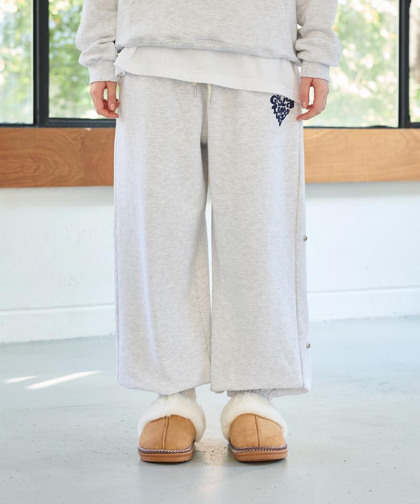 Alikim Goodluck Heart Snap Off Sweat Pants / White-Melange
