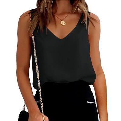 Womens Silk Satin Vest Top Casual V Neck Sleeveless Tank Top Summer Basic Camisole Blouses