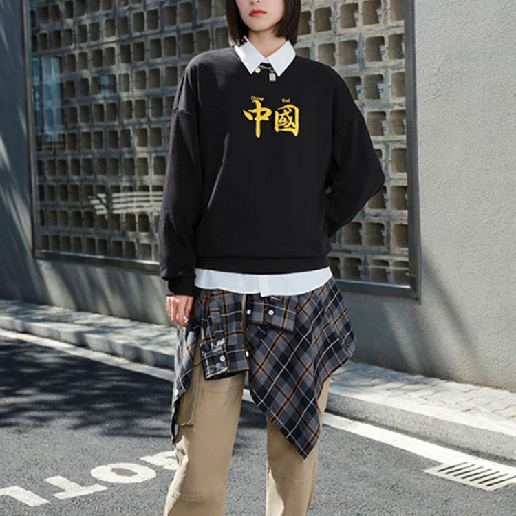 Li-Ning Sports Fashion Series Loose Round Neck Pullover Sweatshirt Unisex Tops Black AWDRH35-3
