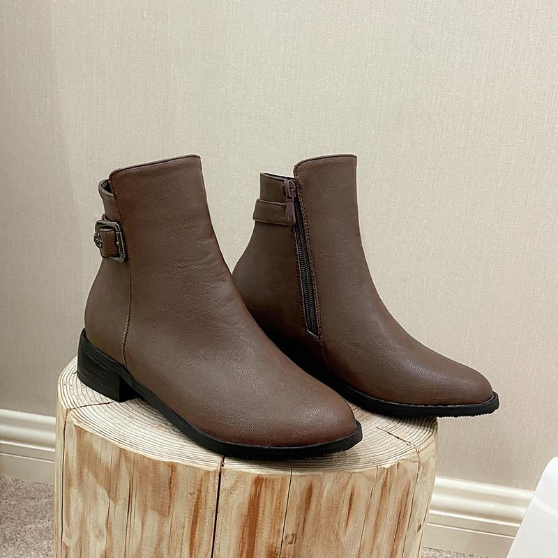 Women's Low-heeled Short Boots Autumn and Winter New Thick-heeled Large-size Comfortable Recreational Locomotive Boots