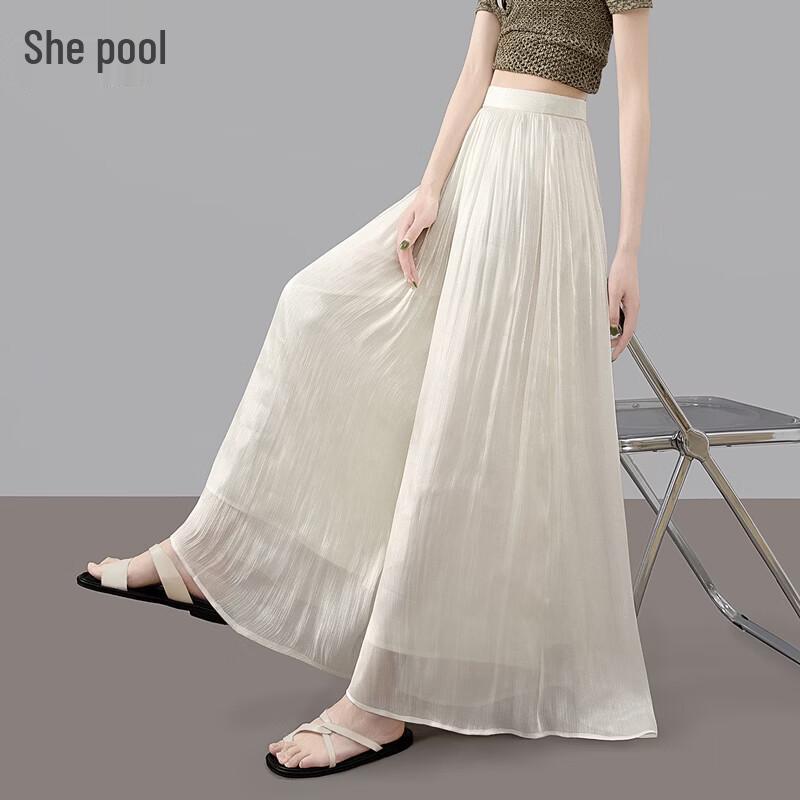 Women s Flowy Wide-Leg Elastic Waist Skirt Pants