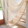 Boho Crochet Curtain, Sheer Lace Handmade Tassels Knitted Window Treatment Vintage Rustic Bohemian Farmhouse Drape for Bedroom