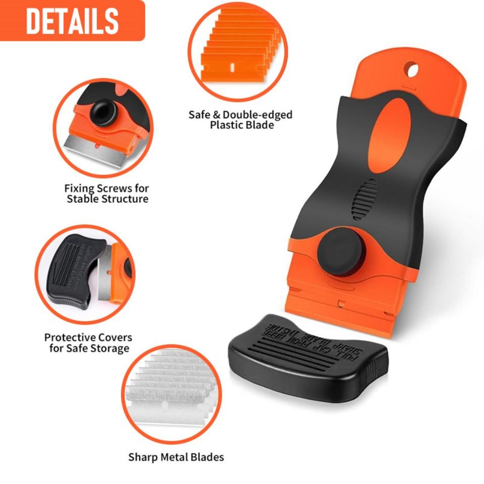 Auto Glass Cleaning Scraper Tool for Car Windows Stickers Non Scratch Scraper with Metal+Plastic Blades Oven & Hob Scraper