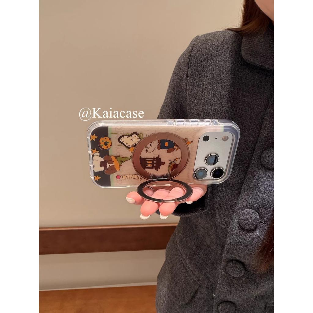 Fun Ins Cartoon Dog Bear Rotating Bracket for Apple 17promax Mobile Phone Case Iphone16pro