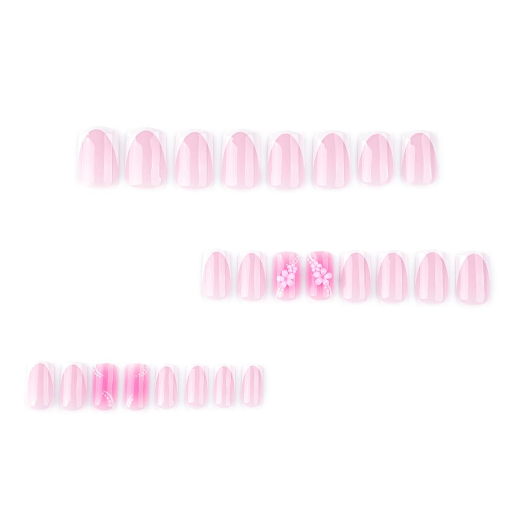 Horká novinka francouzské bílé nosící květinové nehty letní krátké čtvercové nehtové kousky nalepovací nehty manikúra