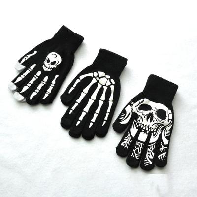 Yaratıcı Siyah Sıcak Eldivenler Işıklı Cadılar Bayramı Eldivenleri Örme Unisex Eldivenler Kaymaz İskelet Açık Hava Eldivenleri
