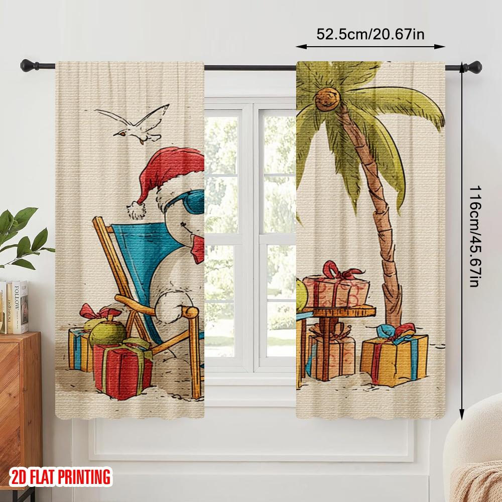 2pcs,2D Plane Printing Popular Curtain Panels Beach Chair Snowman Versatile 100% Polyester (without Rod) Decorations For Home