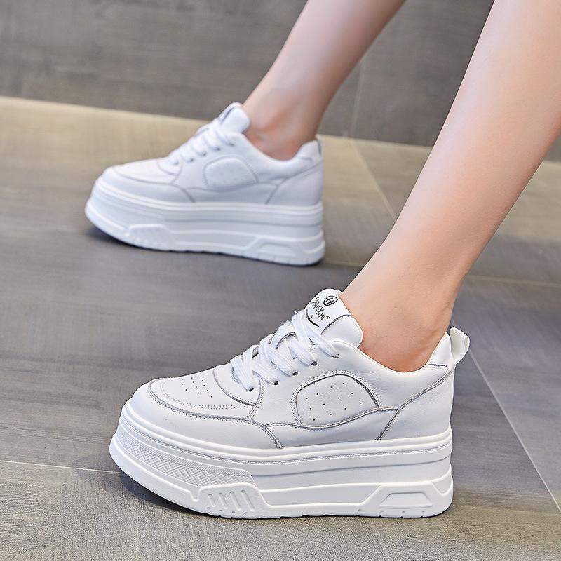 Fashion 6CM Women Shoes Chunky Sneakers Out Genuine Leather Casual White Wedge Shoes Autumn Platform Heel Pumps Mujer Bombas Breathable