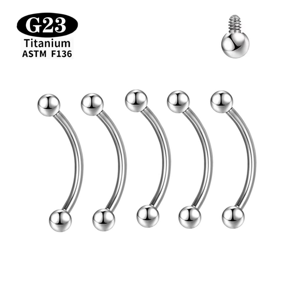 1/5 Pezzi Titanio ASTM F136 Filettatura Interna Piercing Sopracciglio Rook Barra Curva Kit Anelli per Sopracciglio Trago Labbra