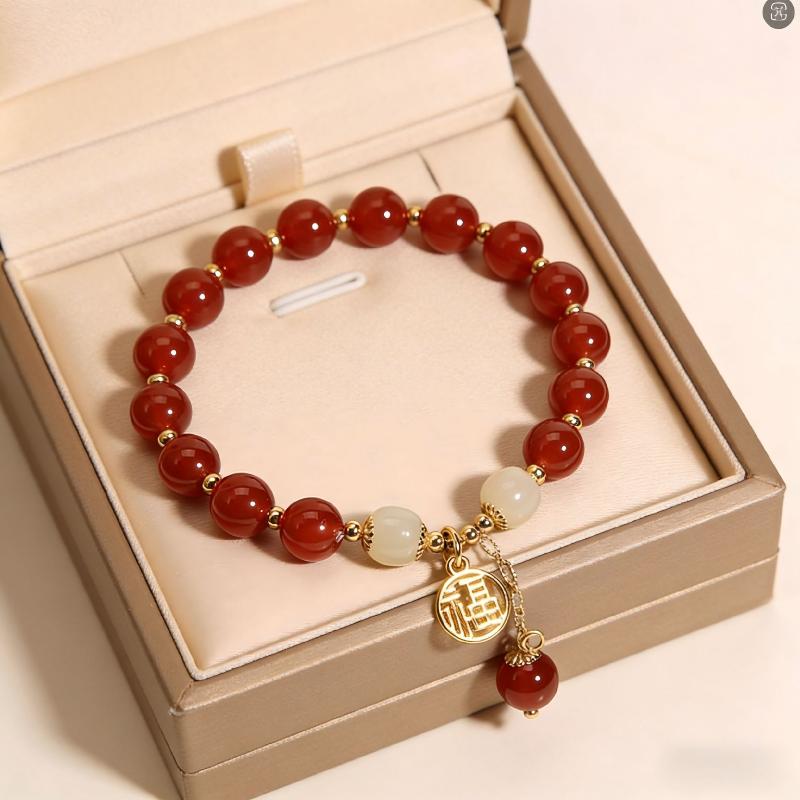 1Pcs Charm Talismans Jewelry Red Natural Jade Beads Bracelet Luxury Gemstone Accessories Gifts For Women
