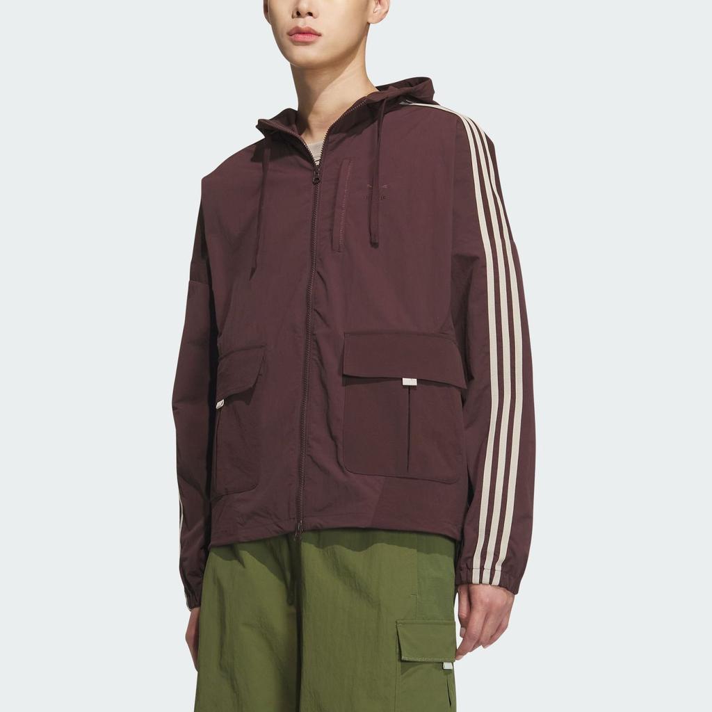 Adidas Originals Toc Jacket Functional Windproof Knit Sports Loose Hooded Jacket Men Outerwear Dark-Grey Brown JG1518