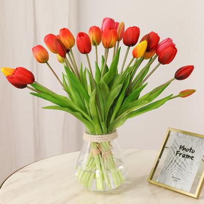 5 st Tulpanblommor Konstgjord Tulpanbukett Mjukt Gummi Falsk Blomma för Bröllopsceremoni Dekor Hem Trädgård Bukettdekoration