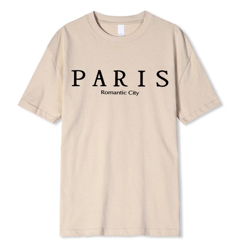 Paris Romantic City Letter Graphic Print Tees Men T-Shirt Summer Loose Clothing Loose Cotton Oversize Tshirt Street Soft Tops