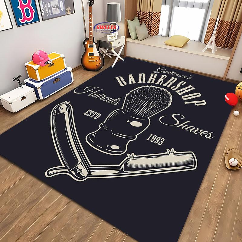Barber Shop Sign Pattern Carpet,Living Room and Bedroom Household Items,Children's Room Sofa Mats, Doormat Floor  Anti-slip Rug