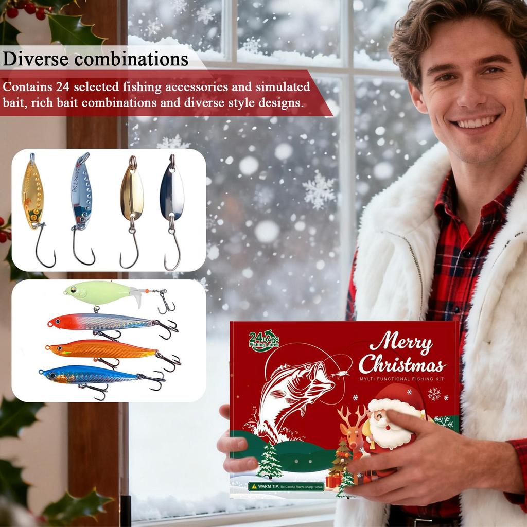 2026 Christmas Countdown 24 Days Advent Lures Kit Christmas Calendars Fishing Lures Tackle Set For Men Enthusiasts Beginners