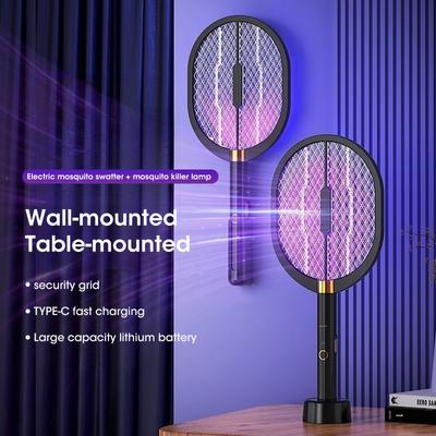 Upgraded Electric Mosquito Swatter TYPE-C Rechargeable With Purple Killer Lamp 3000V Mosquito Racket for House Hold Bedroom