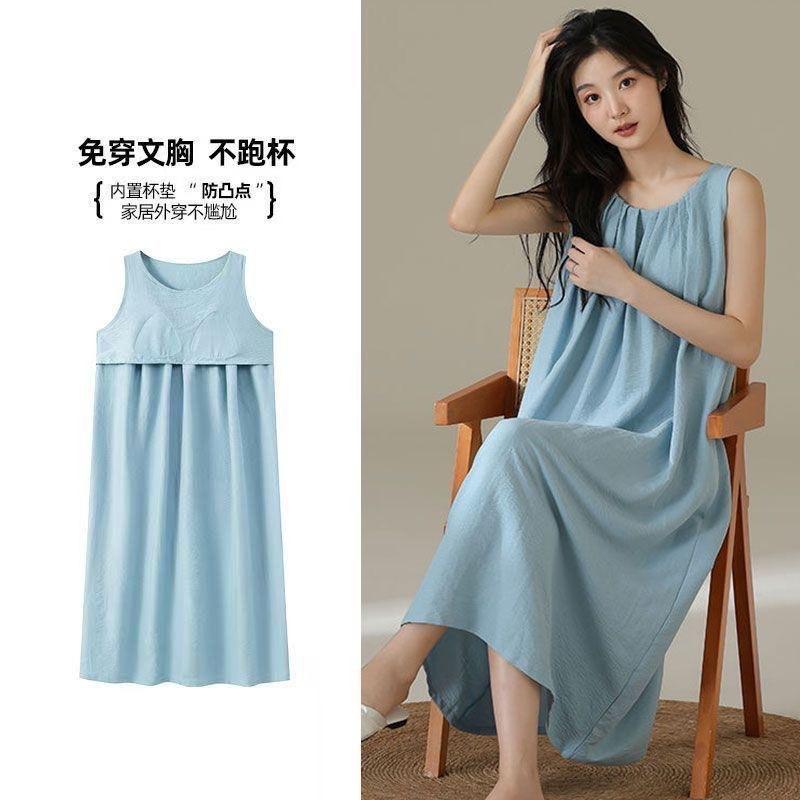 

With chest pad, vest, suspender, nightdress, summer women s new dress, long dress, simple wind can be worn outside, nightdress XXL