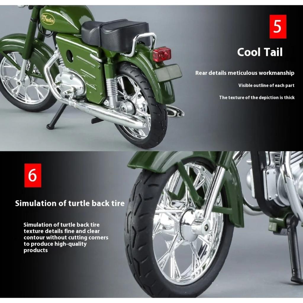 1/10 Scale Czechoslovakia Jawa250 Motorcycle Alloy Diecast Car Model Sound & Light Autocycle Indoor Desktop Exquisite Ornaments Gifts