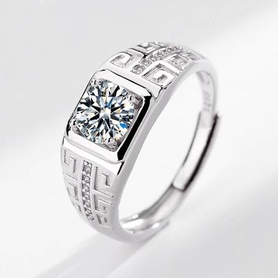 S925 Sterling Silver Platinum-plated Moissanite Ring Men's Simple Atmosphere Adjustable Men's Ring Diamond Ring Jewelry Gift