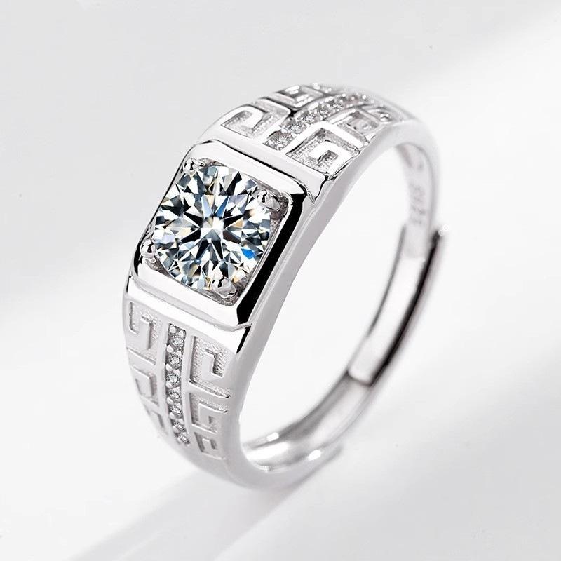 S925 sterling silver platinum-plated moissanite ring men s simple atmosphere adjustable men s ring diamond ring jewelry gift Adjustable opening