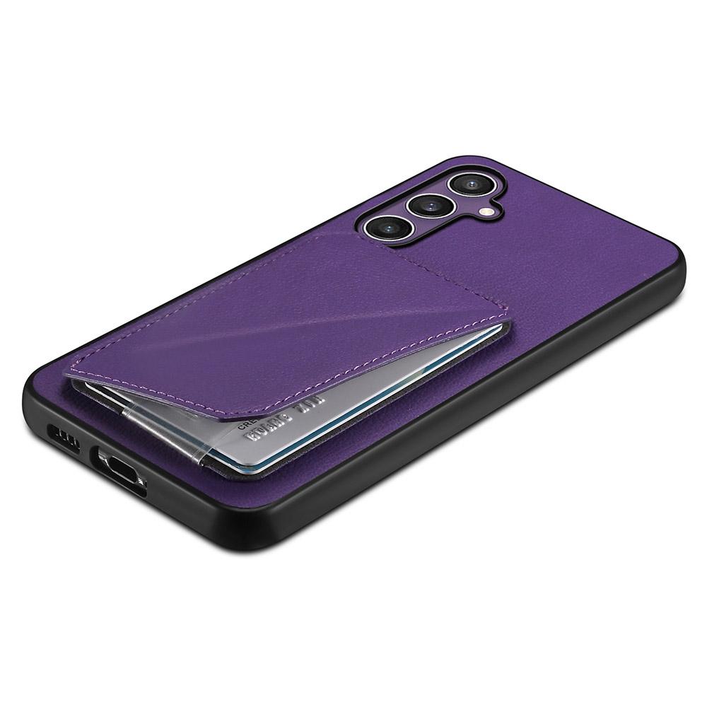 Etui na Samsung Galaxy S25 z uchwytem na karty, podstawką, wykonane ze skóry cielęcej o fakturze + PC + TPU, Pokrowiec na telefon