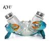 Island Inspired Dining Table Centerpiece Sea Turtle Salt Pepper Shaker Set with Holder, Resin Figurine Holder Glass Spice Bottles, Coastal Beach Style