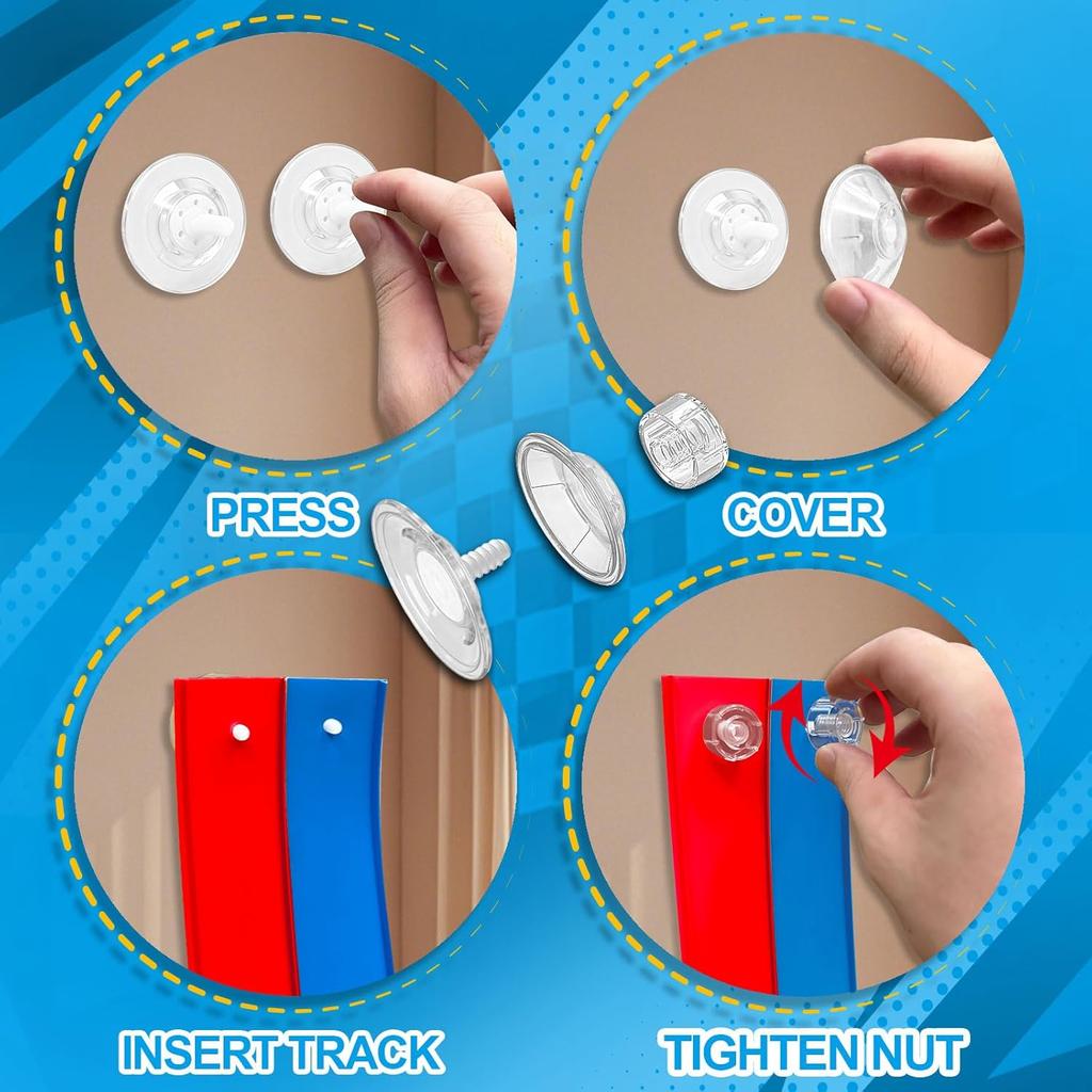 Flexibles Rennbahnspielzeug für Kinder 4,5 m mit 4 Autos & Saugnäpfen, Tragbare zweispurige Rennbahn kompatibel mit Hot Wheels & 1/64 Die-Cast-Autos,