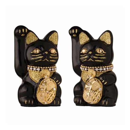Goen-Neko Millionaire Cat (S-SIZE Black) Right Paw Raised / Ceramic_lucky cat Maneki-neko Beckoning