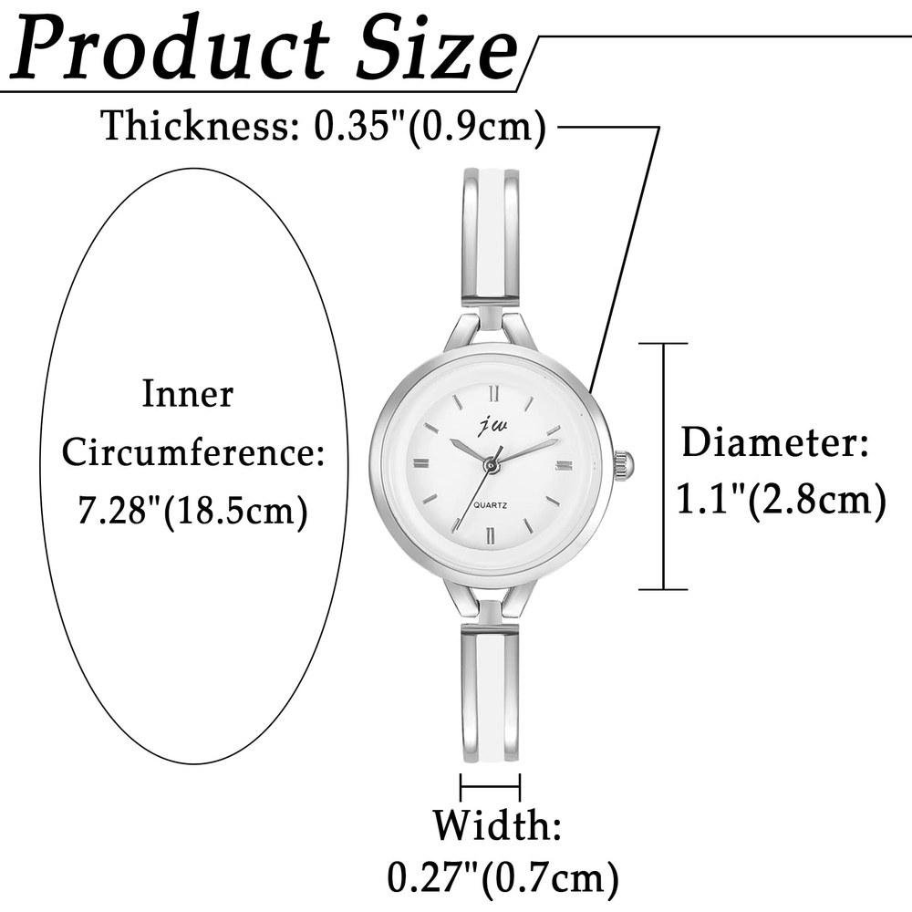 JEWELRYWE Ladies Bangle Watch Simple Cute Analog Waterproof Alloy Band Silver Stylish Gift